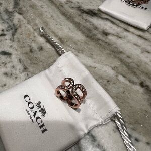 Coach Rose Gold Statement Ring with Crystals
